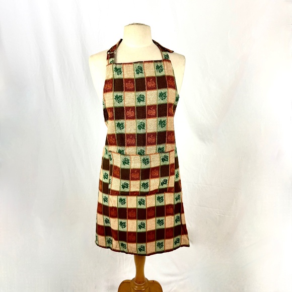 Pumpkins and Leaves Woven Bib Apron Orange Green Cotton Halloween Thanksgiving - Picture 1 of 6